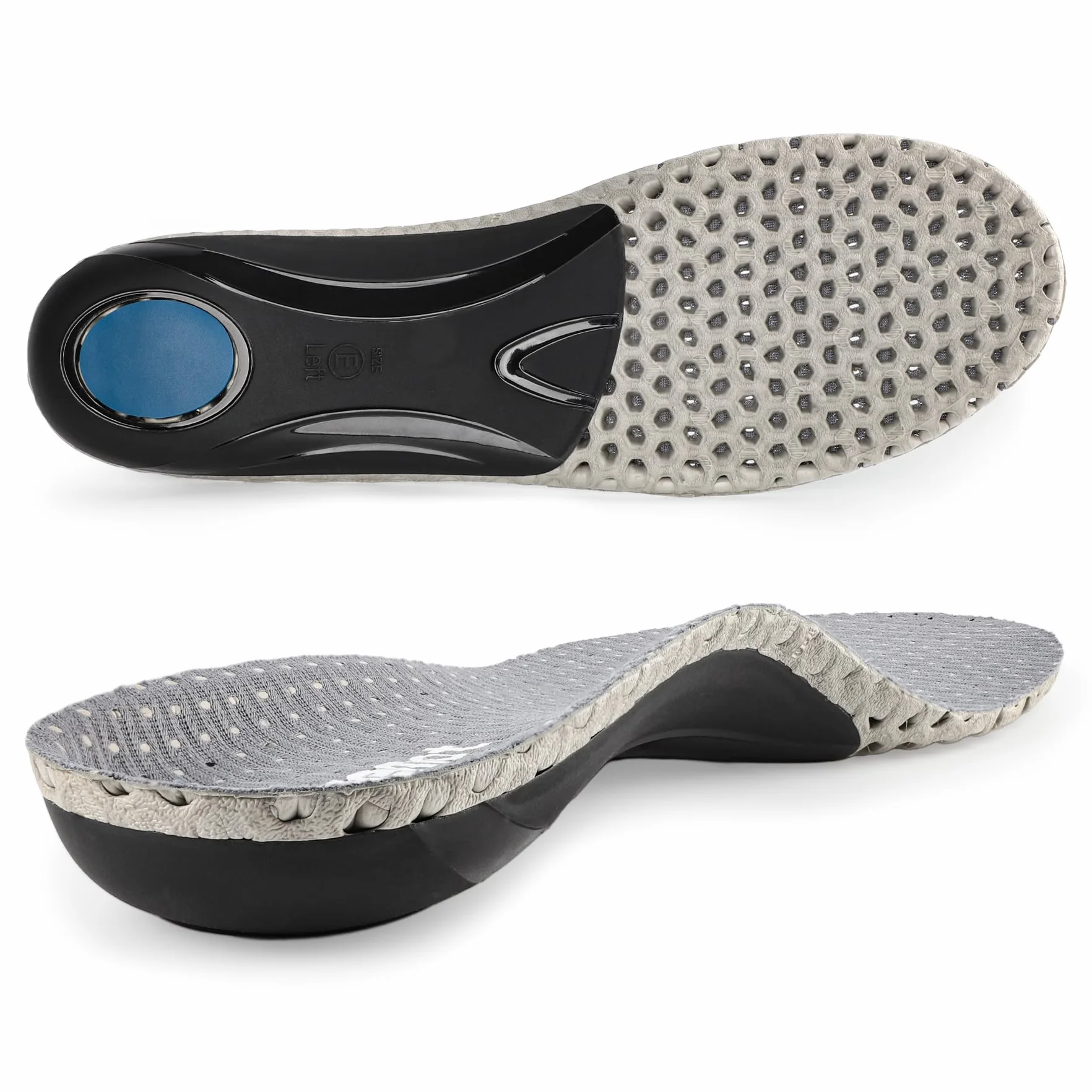 Riemot Plantillas Ortopédicas para Fascitis Plantar, Soporte de Arco, Pie Plano, Transpirables, Unisex, Gris, 40 EU