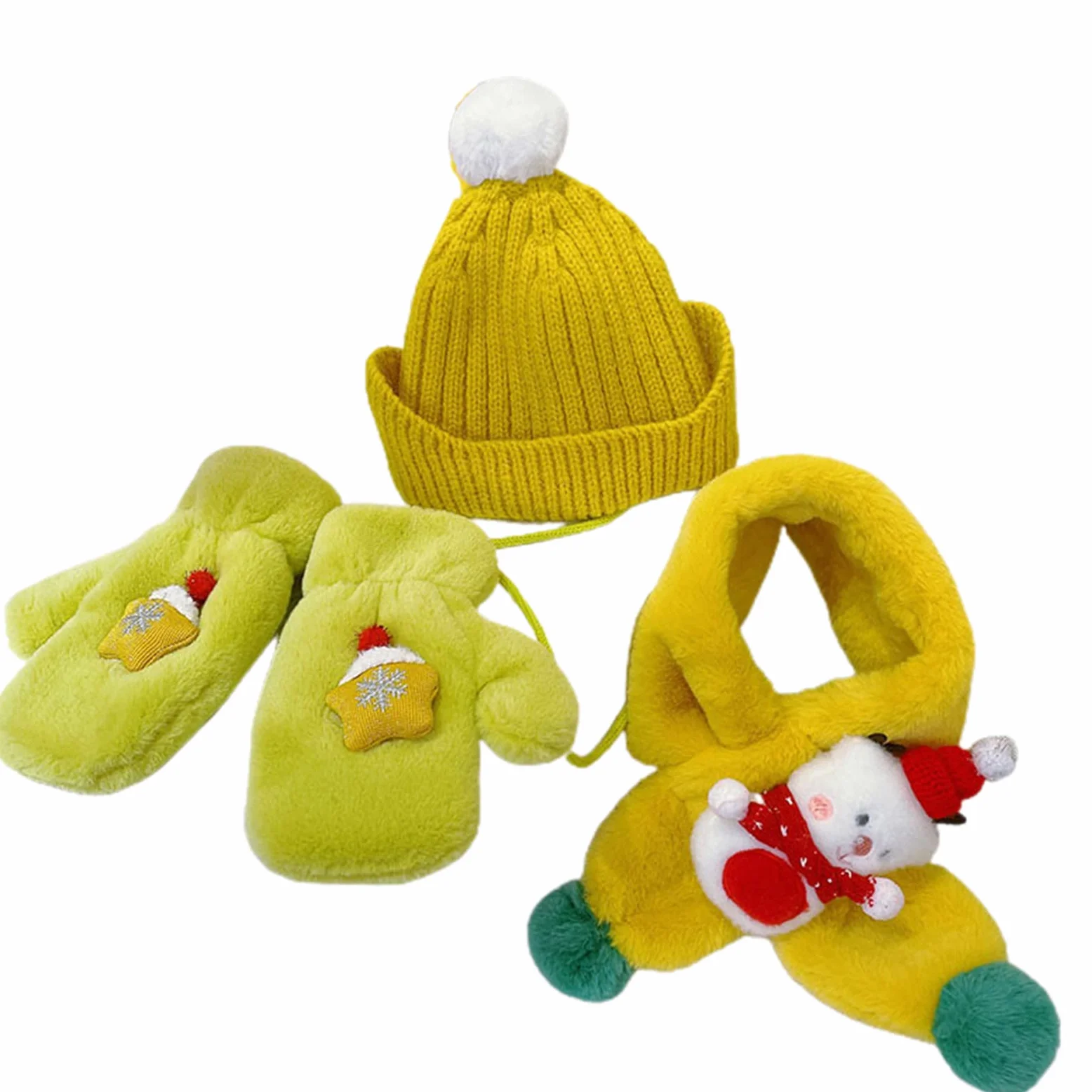 Gorros de Navidad de 2 a 8 años, bufanda, guantes, gorras de punto, gorro de pompón, gorro de Navidad, gorros para niños pequeños