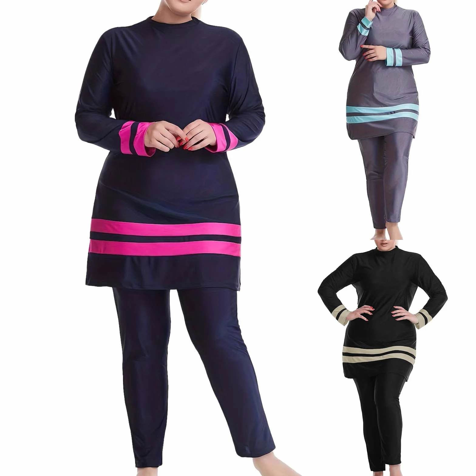 Burkini Traje de Baño Islámico para Mujer y Niña con Hijab, Cómodo Elegante Muslim Swimwear