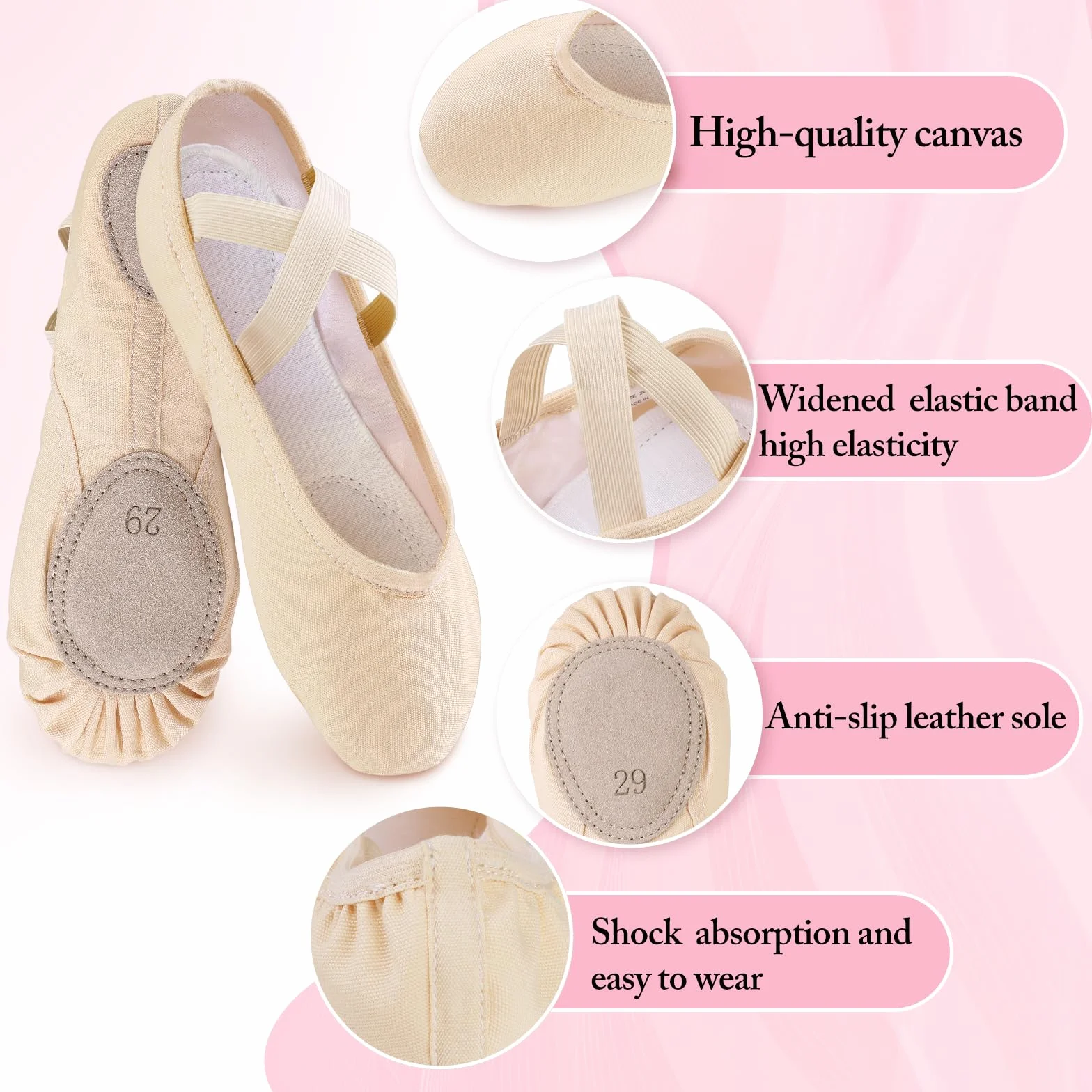 Zapatillas de Ballet Niña Suela Partida Cuero Punteras Gimnasia Ritmica Tallas 21-44 EU