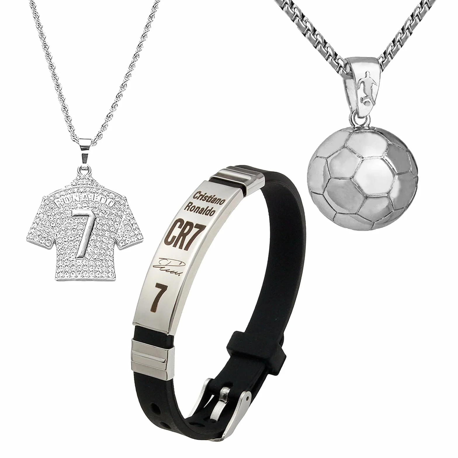 Collar de Fútbol Número 7 Ajustable Plata para Niños - Pulsera de Fútbol Regalo