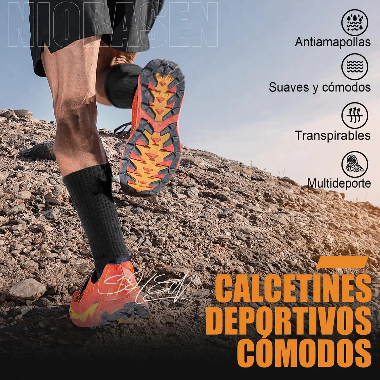 Niorasen Calcetines Hombre Mujer 6 Pares Algodón Transpirable Trekking Correr Amortiguación