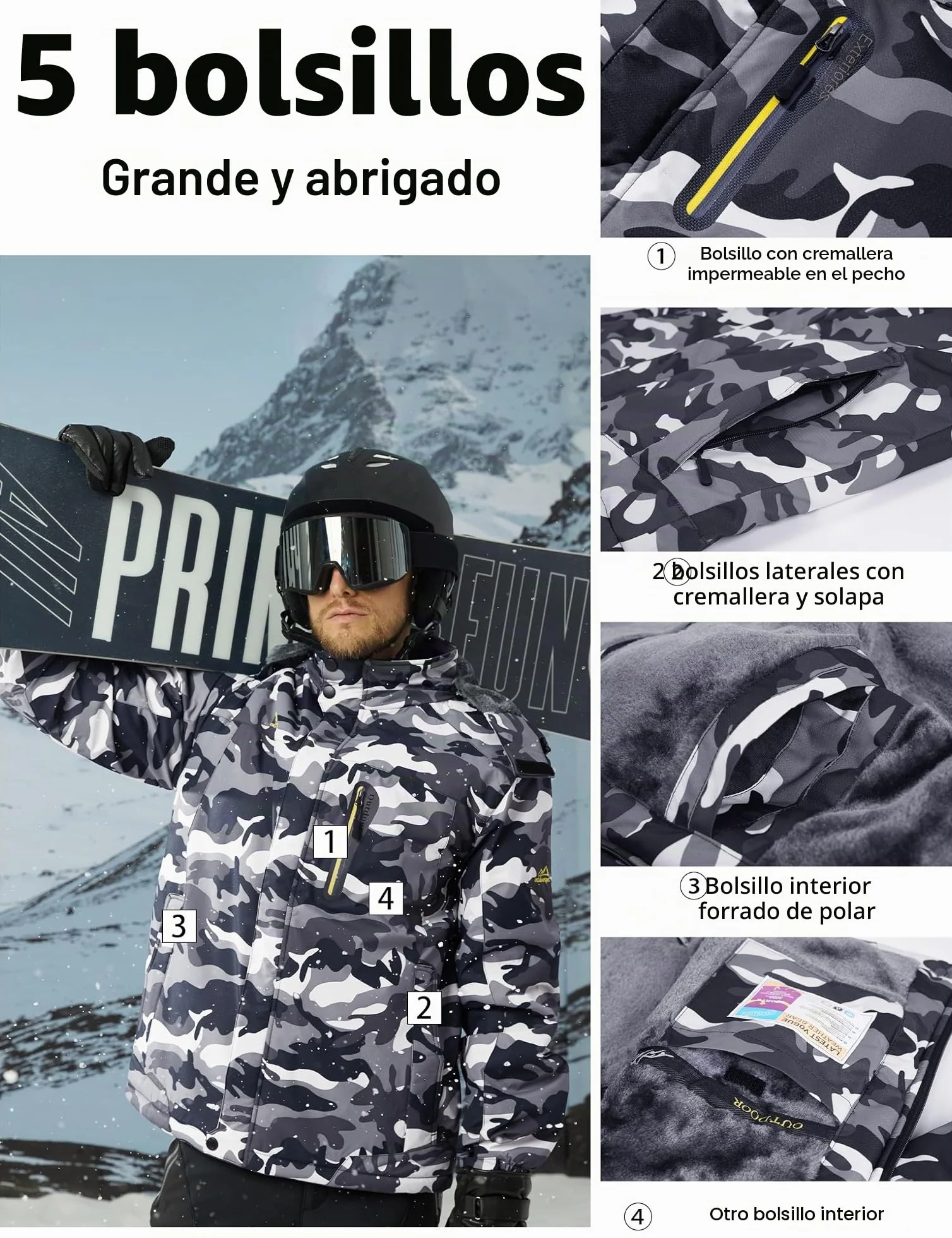 MAGCOMSEN Chaqueta de esquí impermeable para hombre a prueba de viento Mountain Parka con capucha
