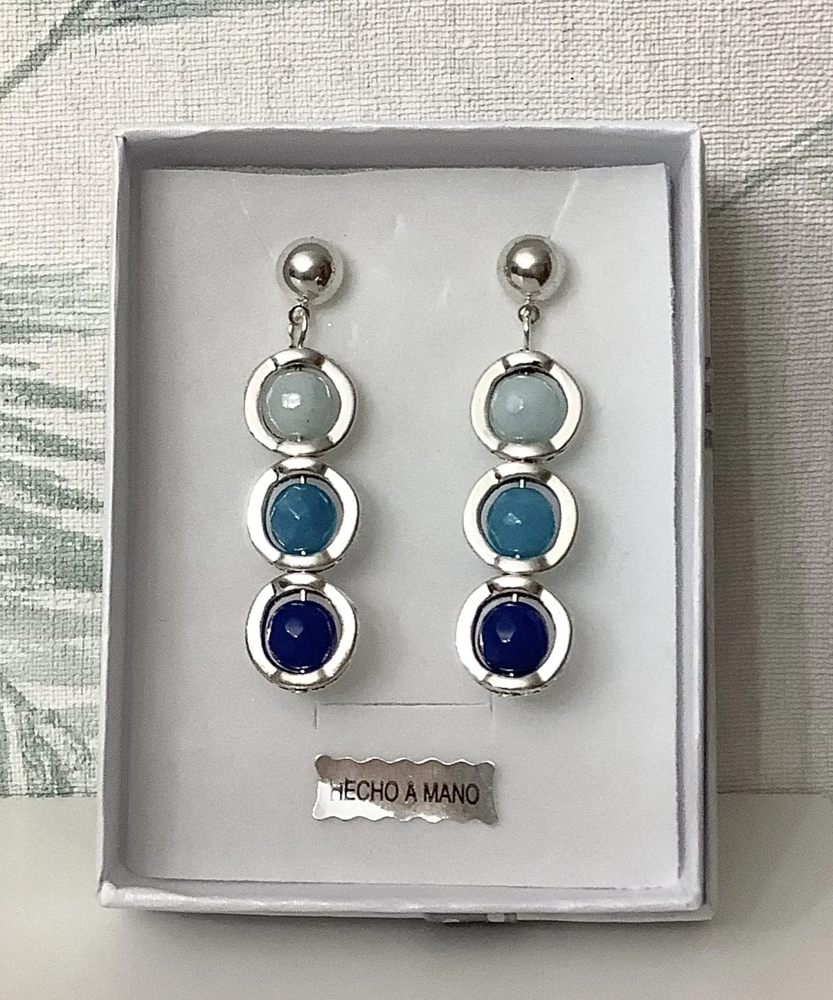Pendientes Colgantes Aros con Piedras Naturales Ágatas Azul y Turquesa en Zamak color plata