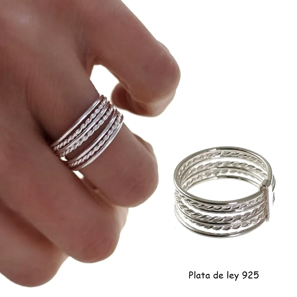 Anillo semanario de Plata de Ley 925 Talla 19 la Sortija para la Mujer Elegante