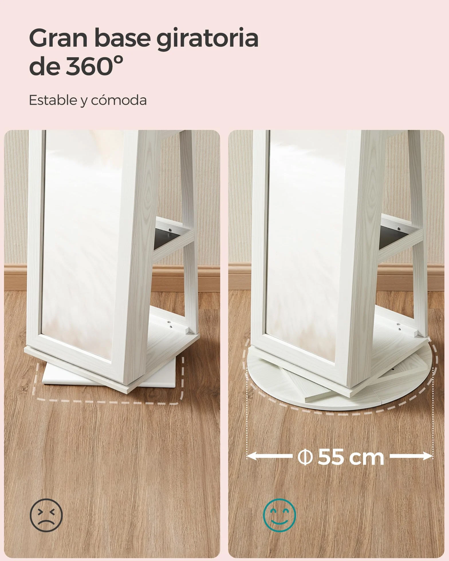 SONGMICS Armario Joyero con Espejo Entero Giro 360° JBC62W Blanco