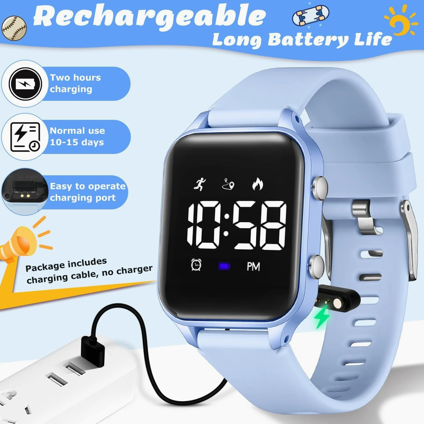 Reloj digital para niños con contador de pasos, relojes deportivos impermeables para niños, niñas y adolescentes, rastreador de fitness todo en uno con alarma vibratoria silenciosa, podómetro