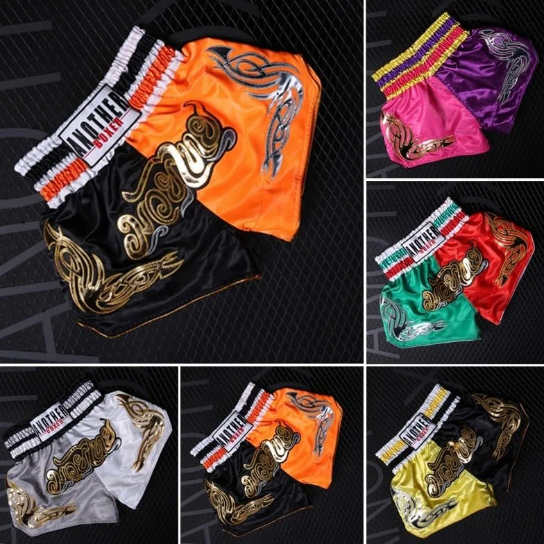Pantalones cortos de boxeo unisex cintura elástica Muay Thai niños adultos entrenamiento XS rojo verde