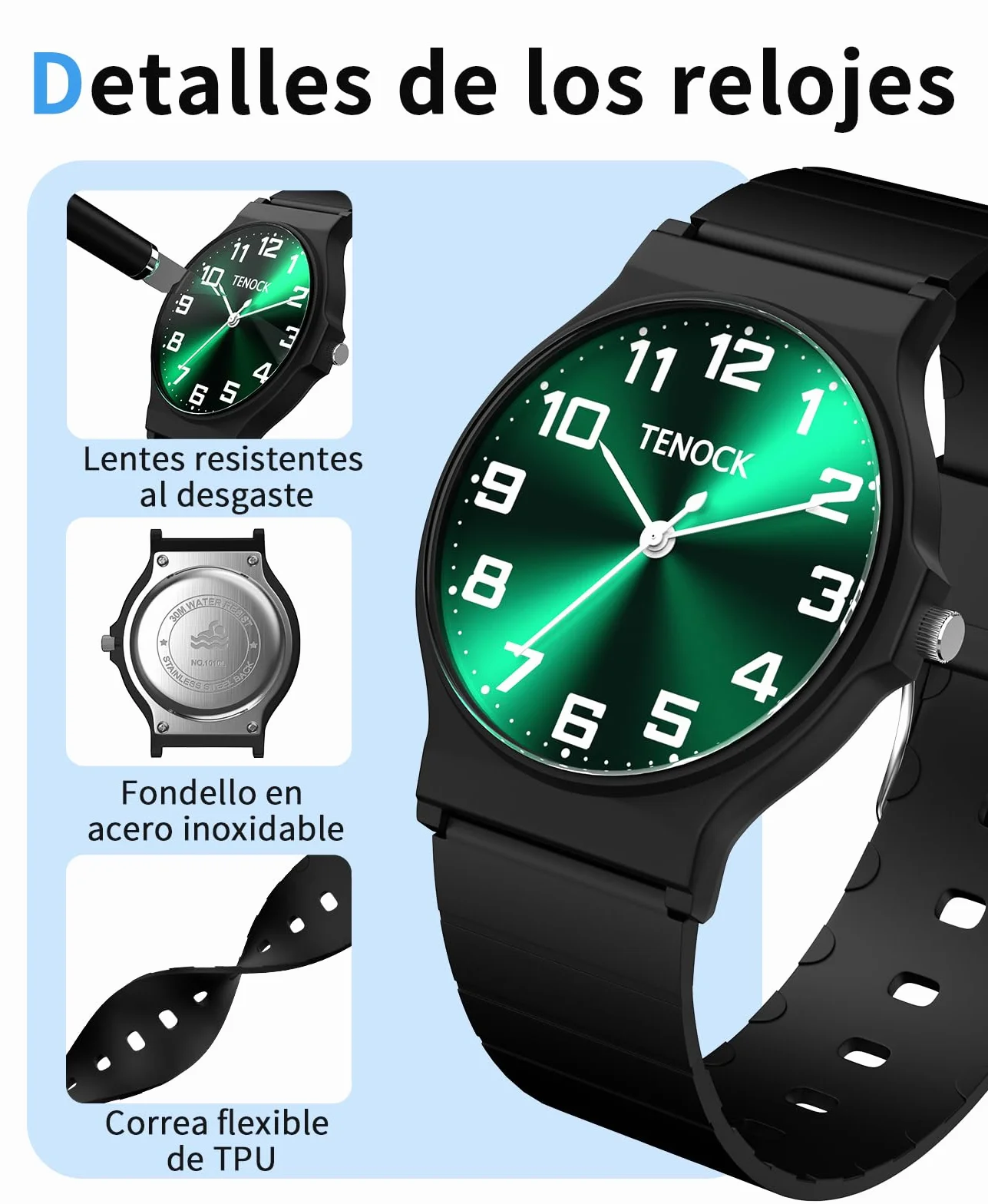 Reloj analógico para niños resistente al agua 30 m deportivo esfera delgada correa suave