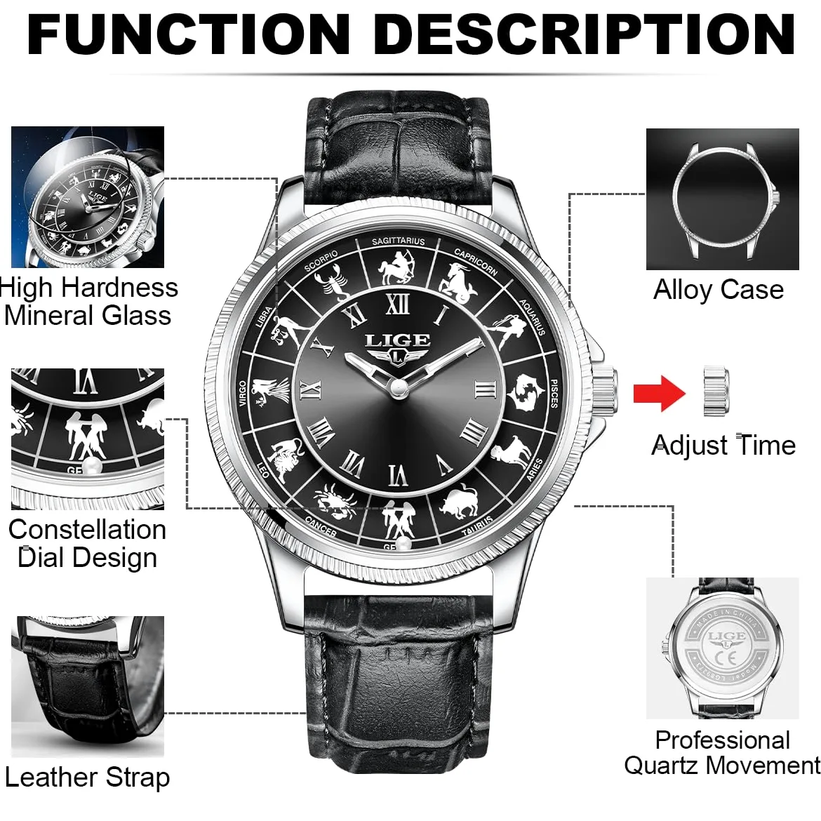 Reloj analógico de cuarzo para hombre, estilo ruleta, esfera grande de aleación de 45 mm, resistente al agua, correa de cuero, exquisita y duradera, relojes de pulsera para hombre