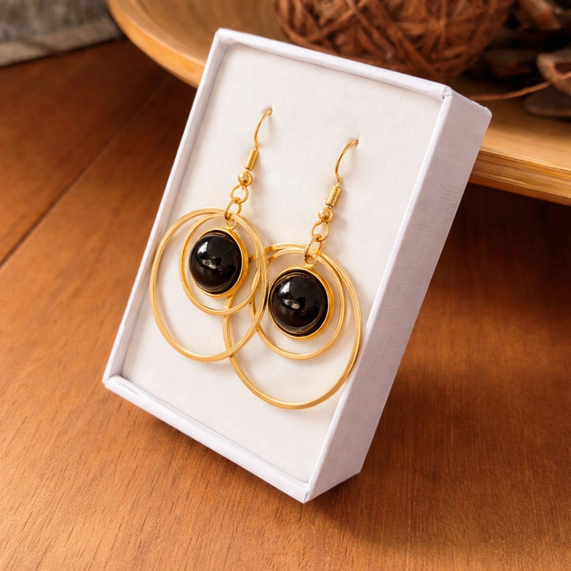 ASTER ALHELÍ Pendientes Aro Mujer Chapados en Oro con Piedra Natural Doble Aro Colgante