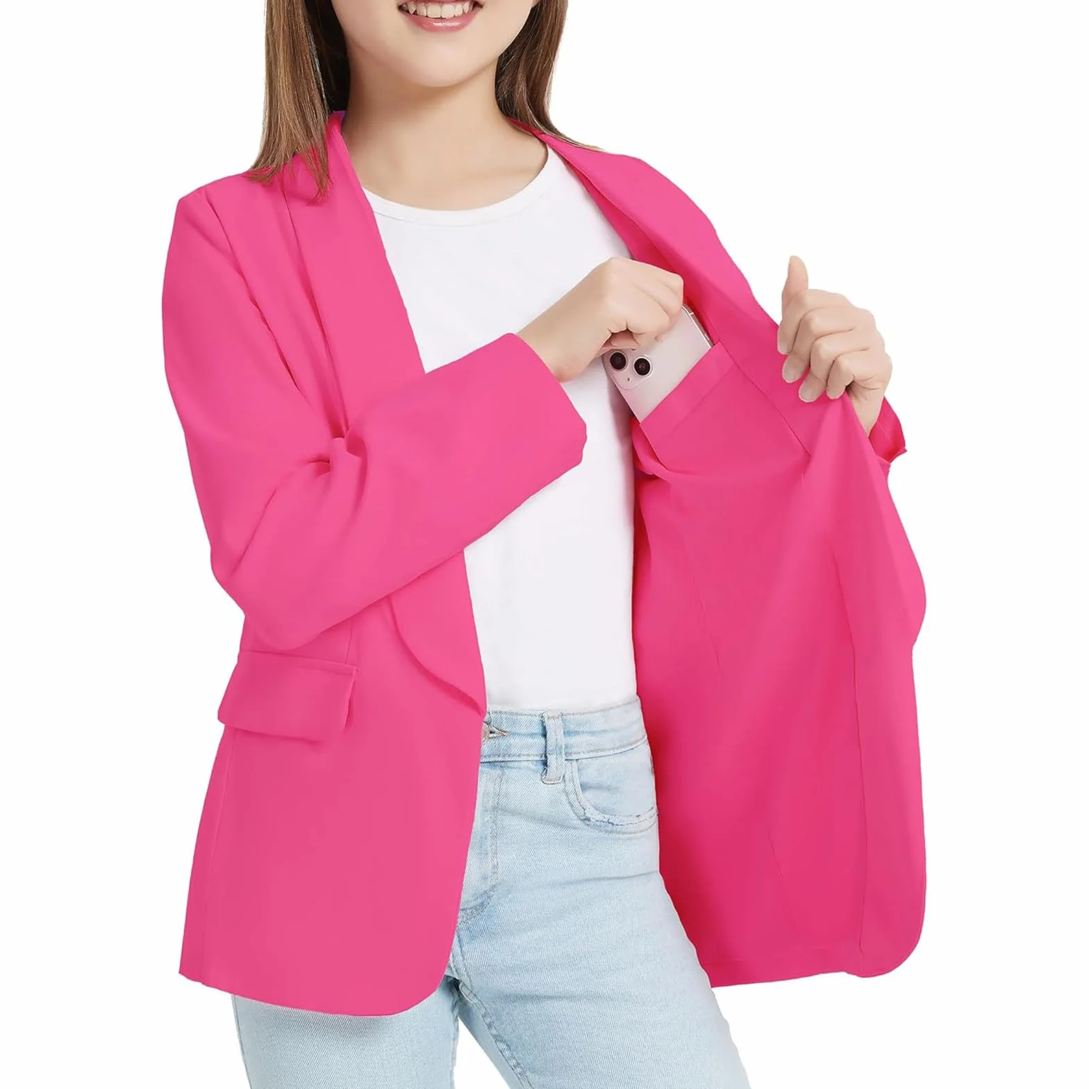 Chaqueta de traje formal con cuello chal para niñas, bolsillo interior, pantalones 140