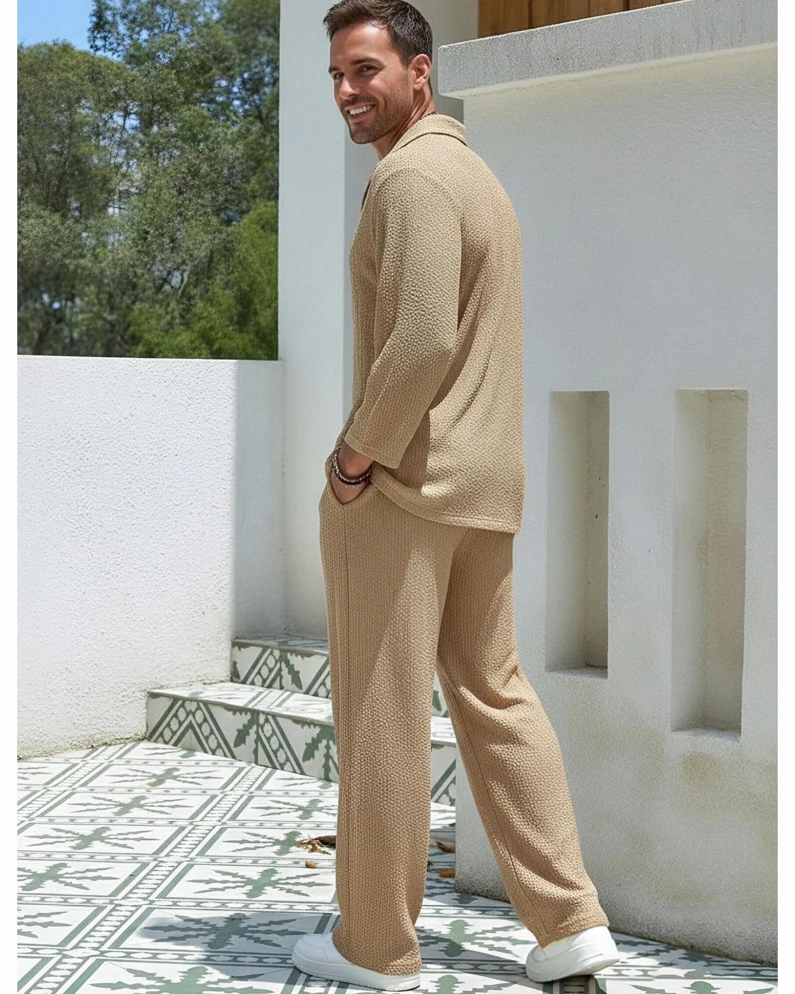 Conjunto Hawaiano Hombre 2 Piezas Casual Ligero con Bolsillos