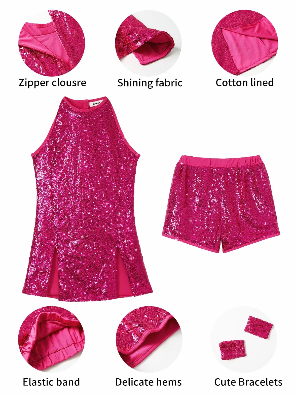 LOLANTA Traje de Baile de Lentejuelas para Niñas Ropa de Baile de Hip Hop Conjunto de Traje de Vestido de Baile Brillante