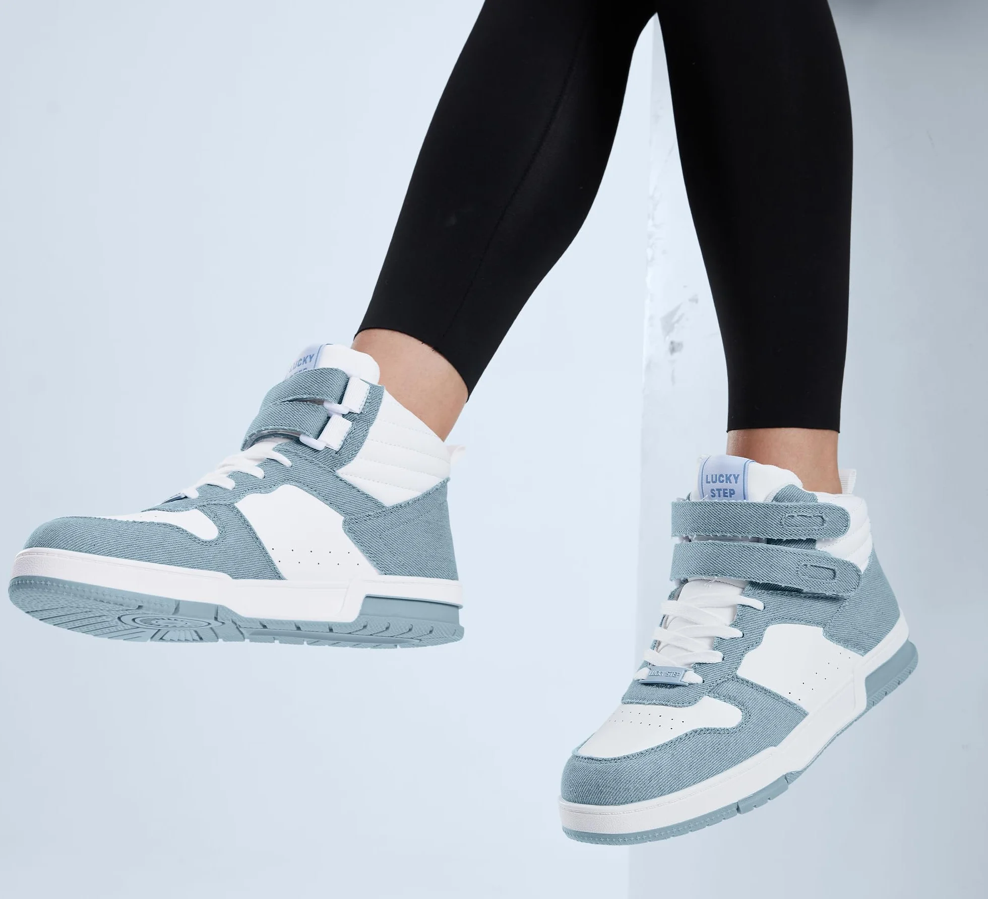LUCKY STEP Zapatillas Deportivas de Moda para Mujer Botas de Baloncesto con Plataforma de Cierre autoadherente de Cuero Sintético