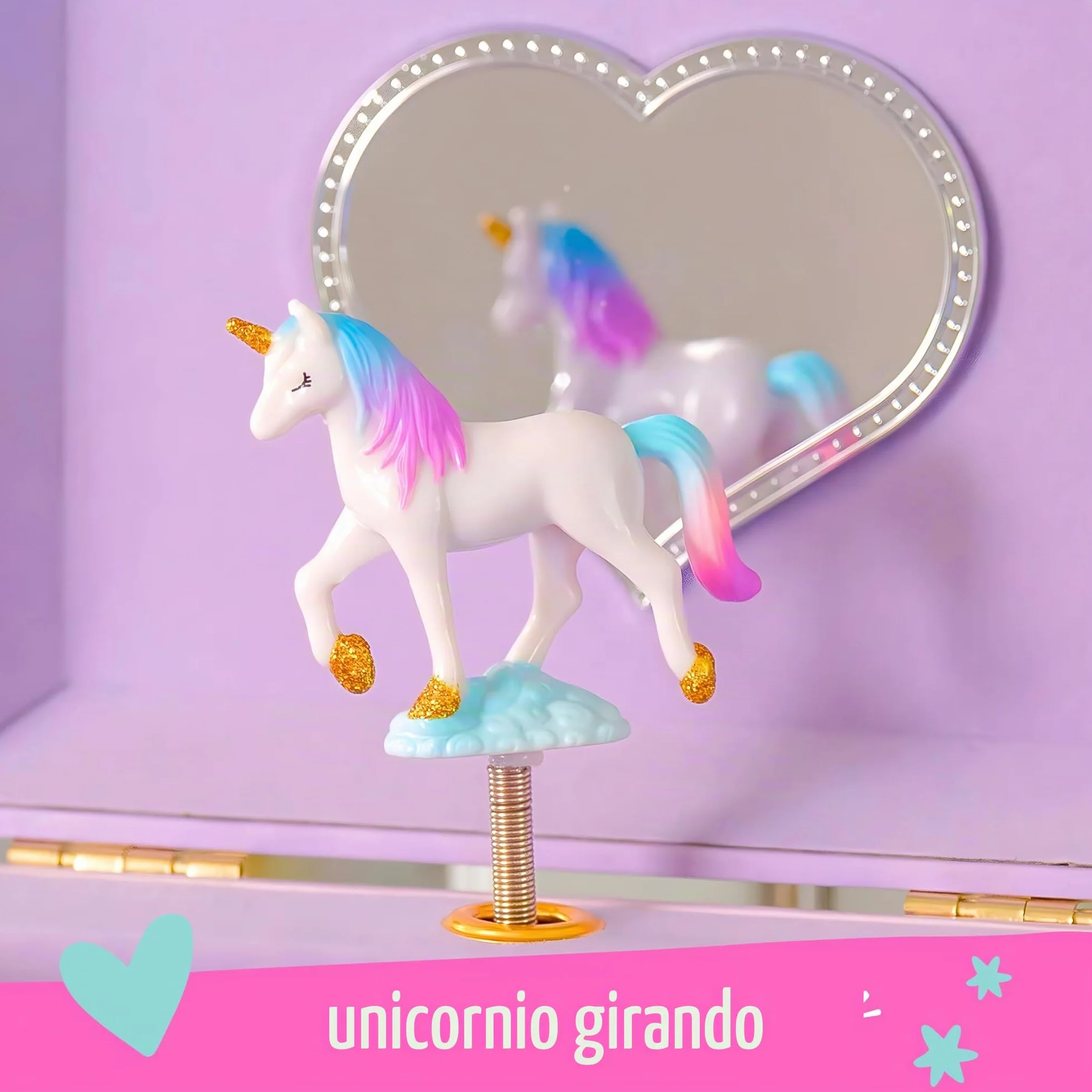 Giggle & Honey Joyero Musical Grande de Unicornio con Dos Cajones para Niñas - Caja de Música Infantil con Espejo