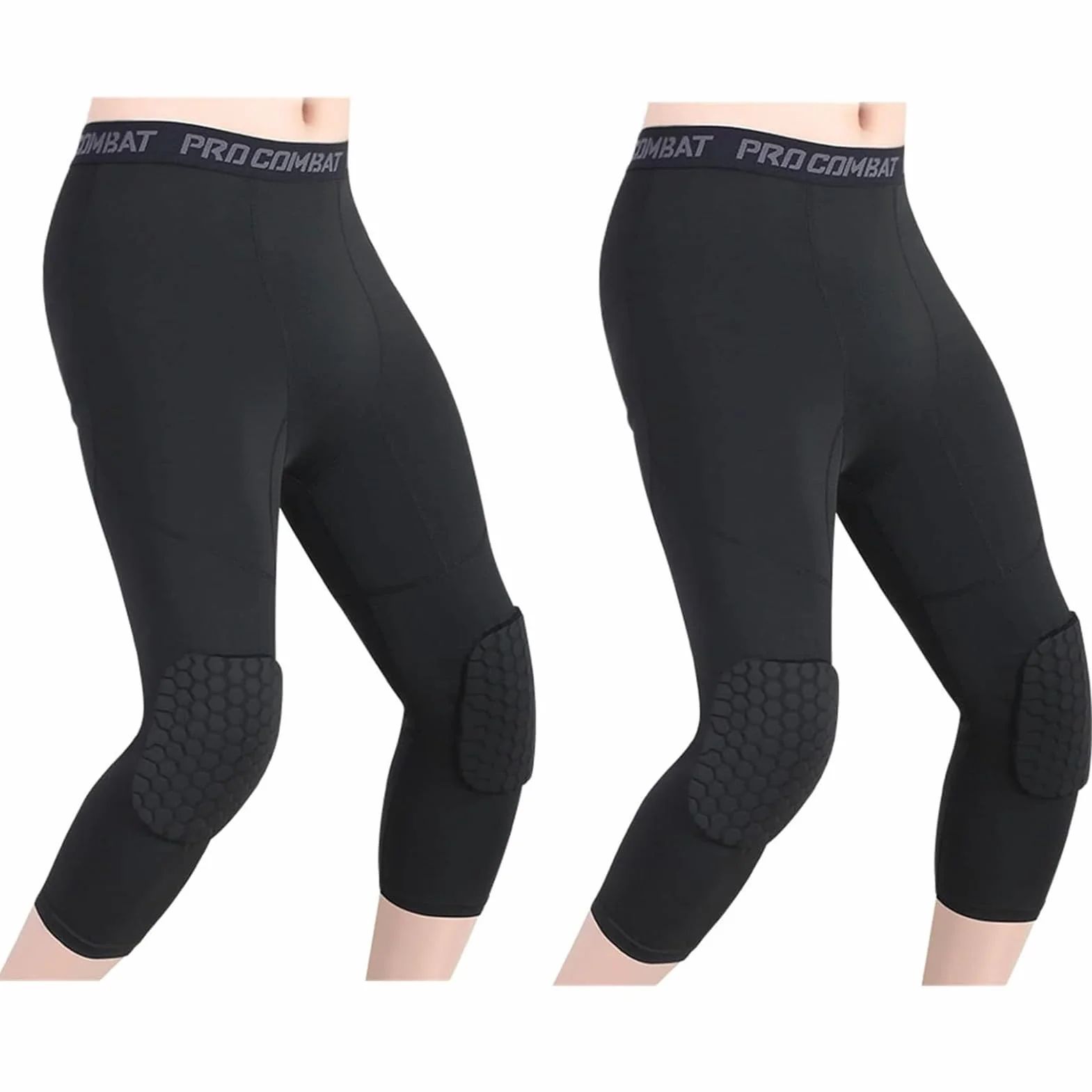 Pantalones De Baloncesto con Rodilleras 3/4 Capri Medias De Compresión Acolchadas para Hombre