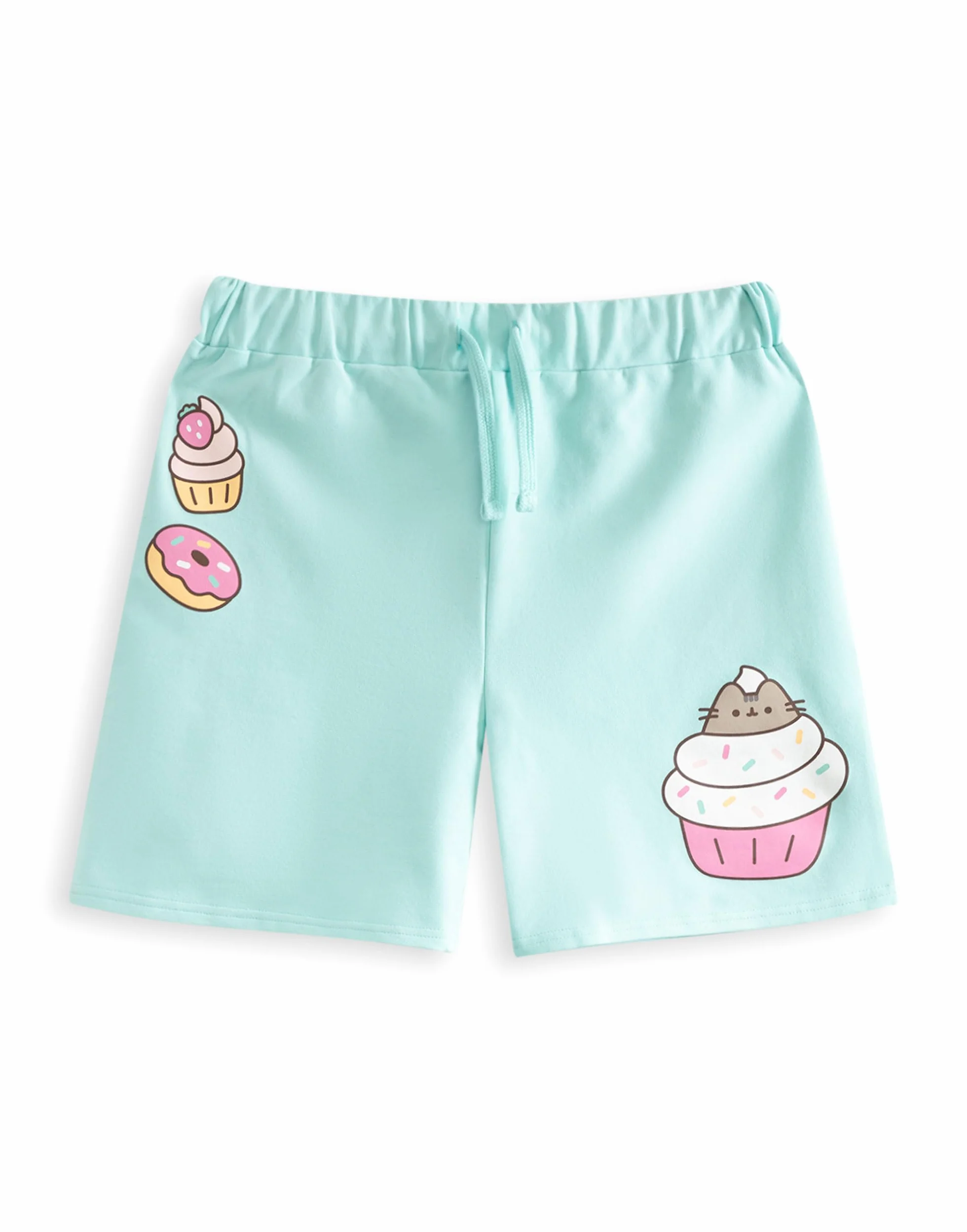 Pusheen the Cat Conjunto Niña Camiseta Gris y Shorts | Camiseta con gráfico verde menta y cinturilla elástica | Ropa casual de manga corta | Mercancía