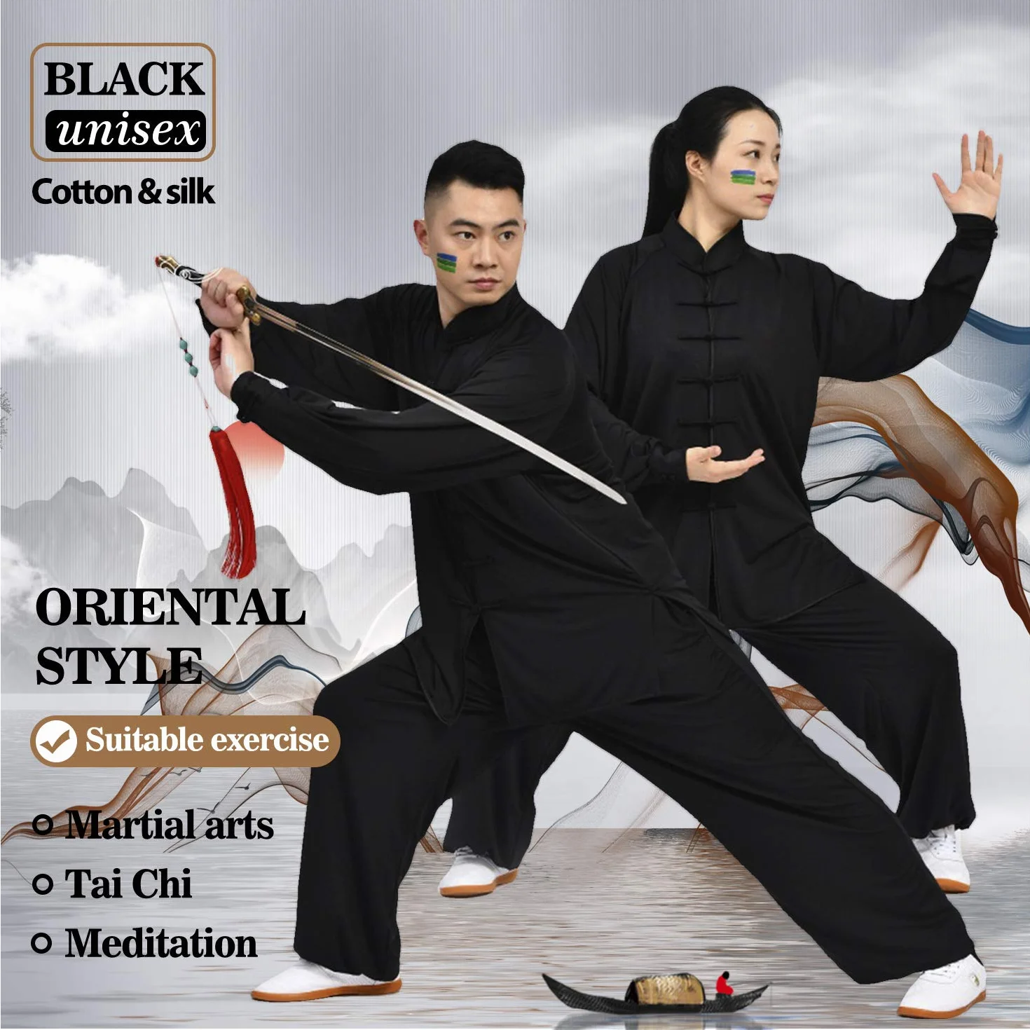 BBLAC 2KEY Uniformes tradicionales chinos para Tai Chi y Wing Chun de seda de leche