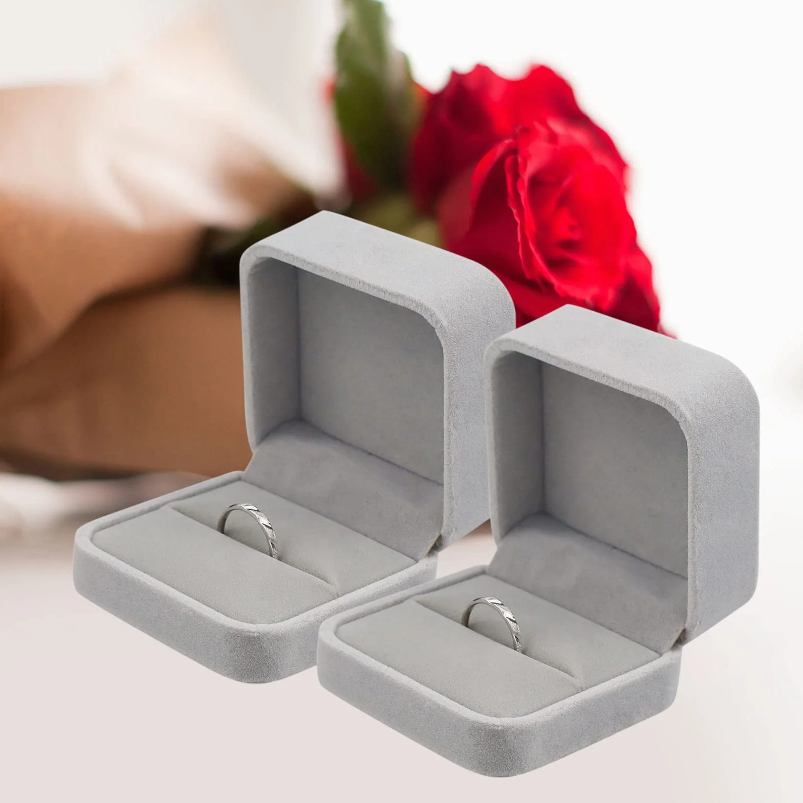 Caja de regalo para anillos de terciopelo, 70 x 70 x 40 mm