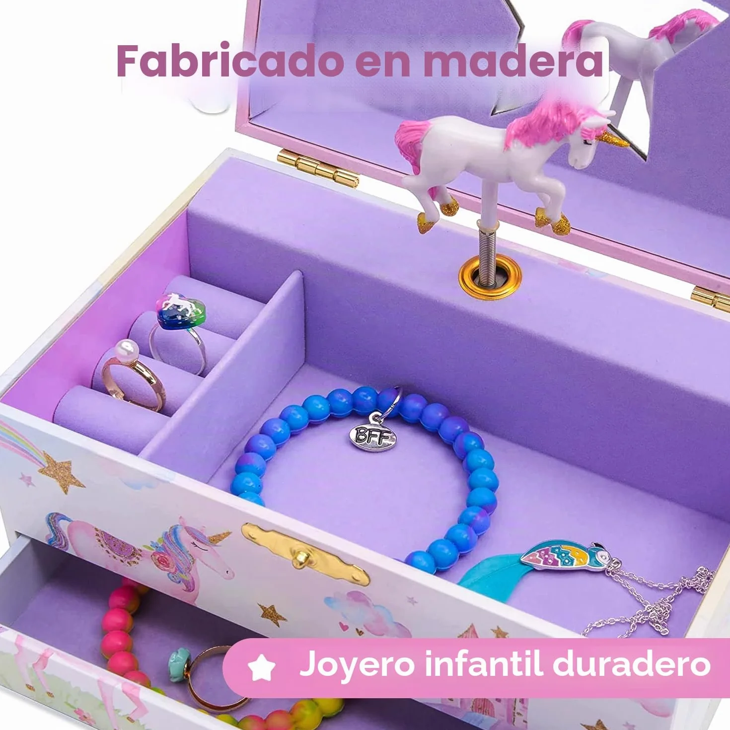 Jewelkeeper Caja Musical Unicornio para Niñas con Cajón Extraíble y Melodía The Beautiful Dreamer