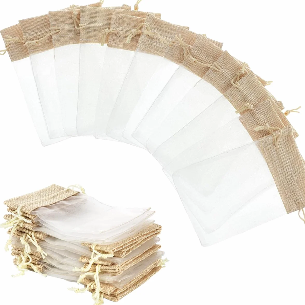 40 Bolsas de Regalo con Cordón, Bolsitas de Yute y Organza 10x15 cm para Dulces, Joyas, Detalles de Boda, Cumpleaños, Navidad, Calendario de Adviento y Fiestas