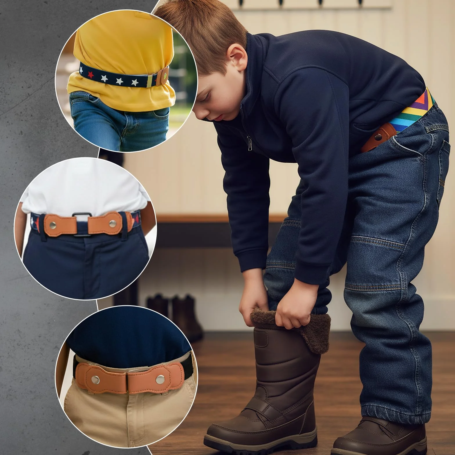 Cinturones Elásticos Ajustables para Niños Pack de 5, Sin Hebilla, Tallas 40-60 kg