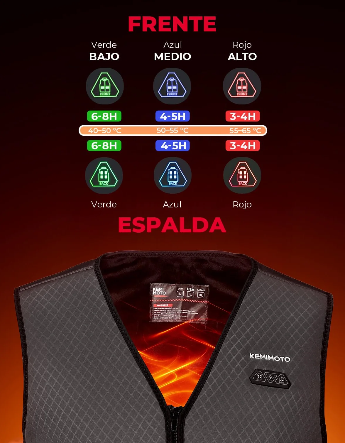 Chalecos Calefactables KEMIMOTO para Hombre 6 Zonas de Calor, Esquí Pesca Moto (Sin Batería)