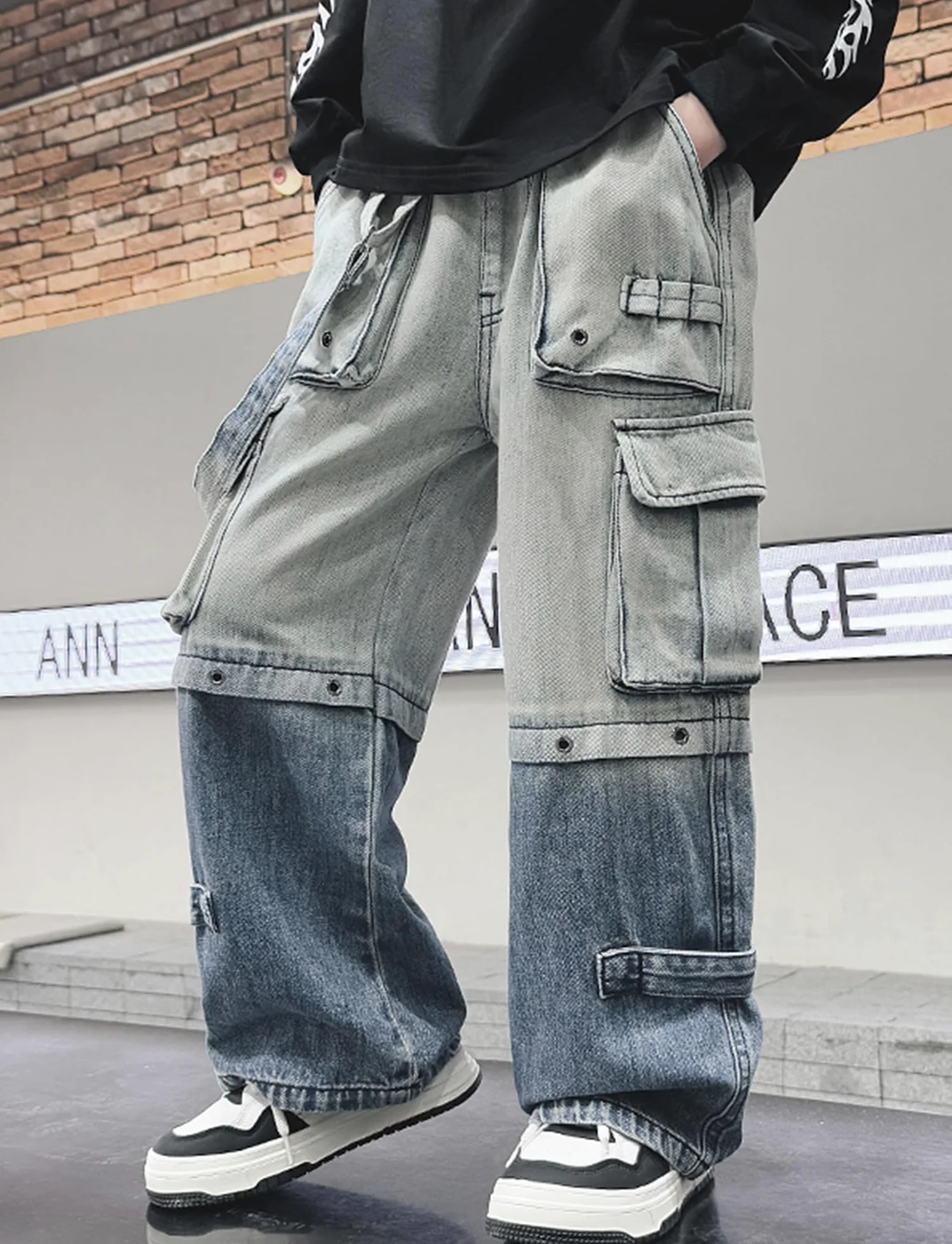 SEAUR Pantalones de mezclilla holgados para niños de 4 a 14 años, estilo cargo, pantalones holgados para adolescentes