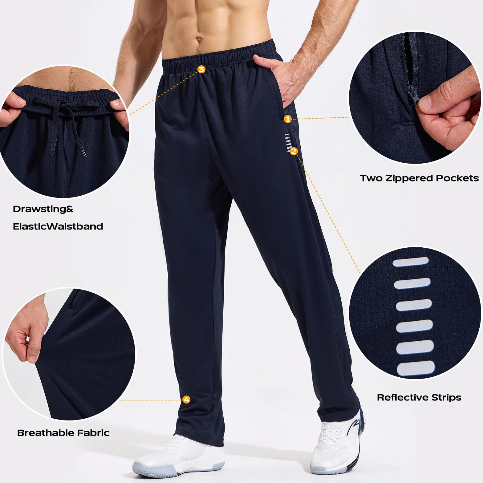 HUAKANG Paquete de 3 Pantalón Chandal Hombre Pantalones de Entrenamiento con Bolsillos Cremallera