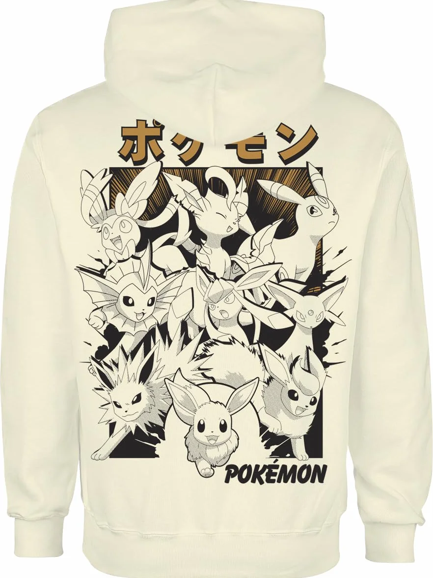 Pokémon Evoli Katakana Sudadera con Capucha Crudo Regular