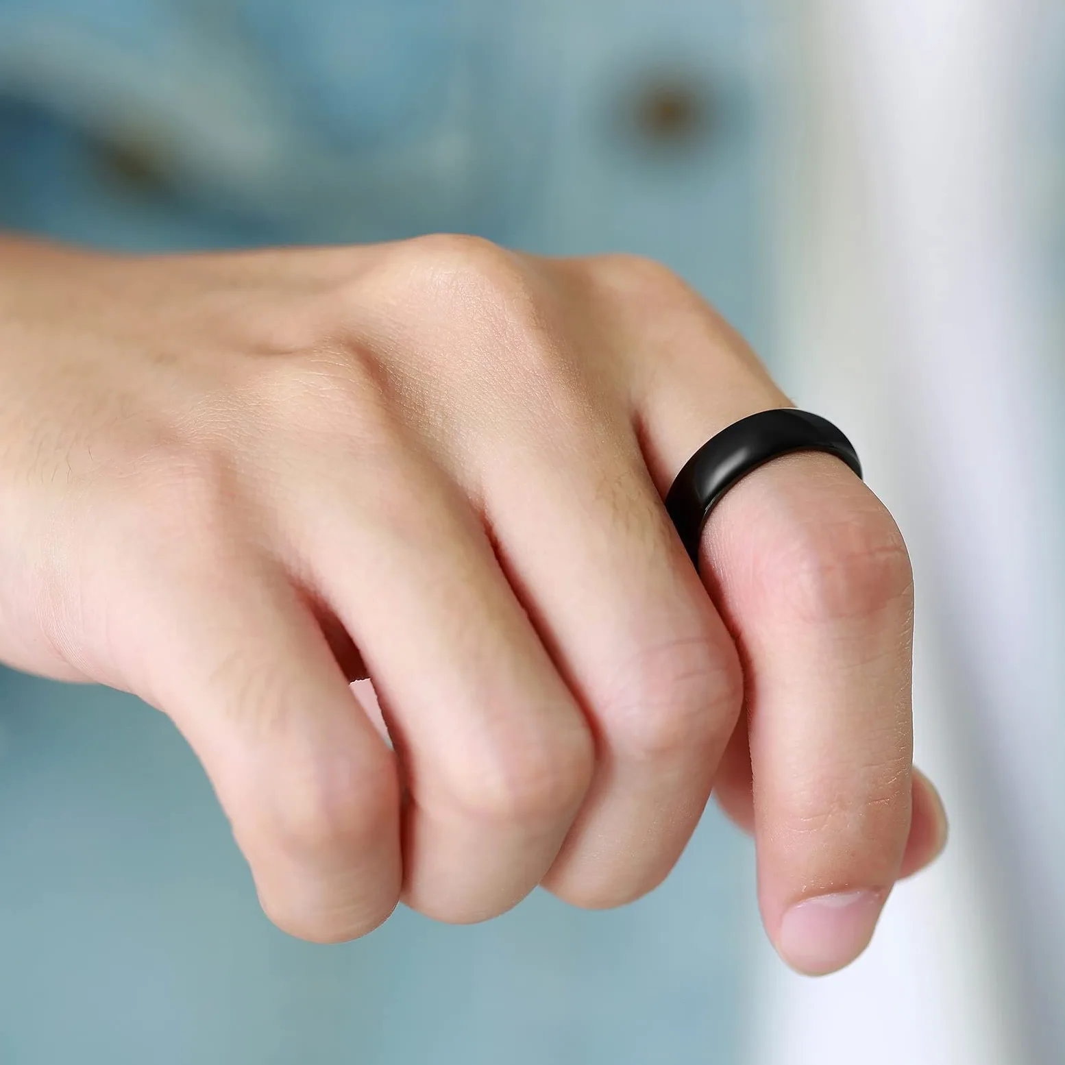 Anillos de collar para parejas, collar personalizado de tungsteno negro, anillo negro pulido, collar de cable de 6 mm, regalo de promesa para mujeres, Tungsteno, Sin gemas.