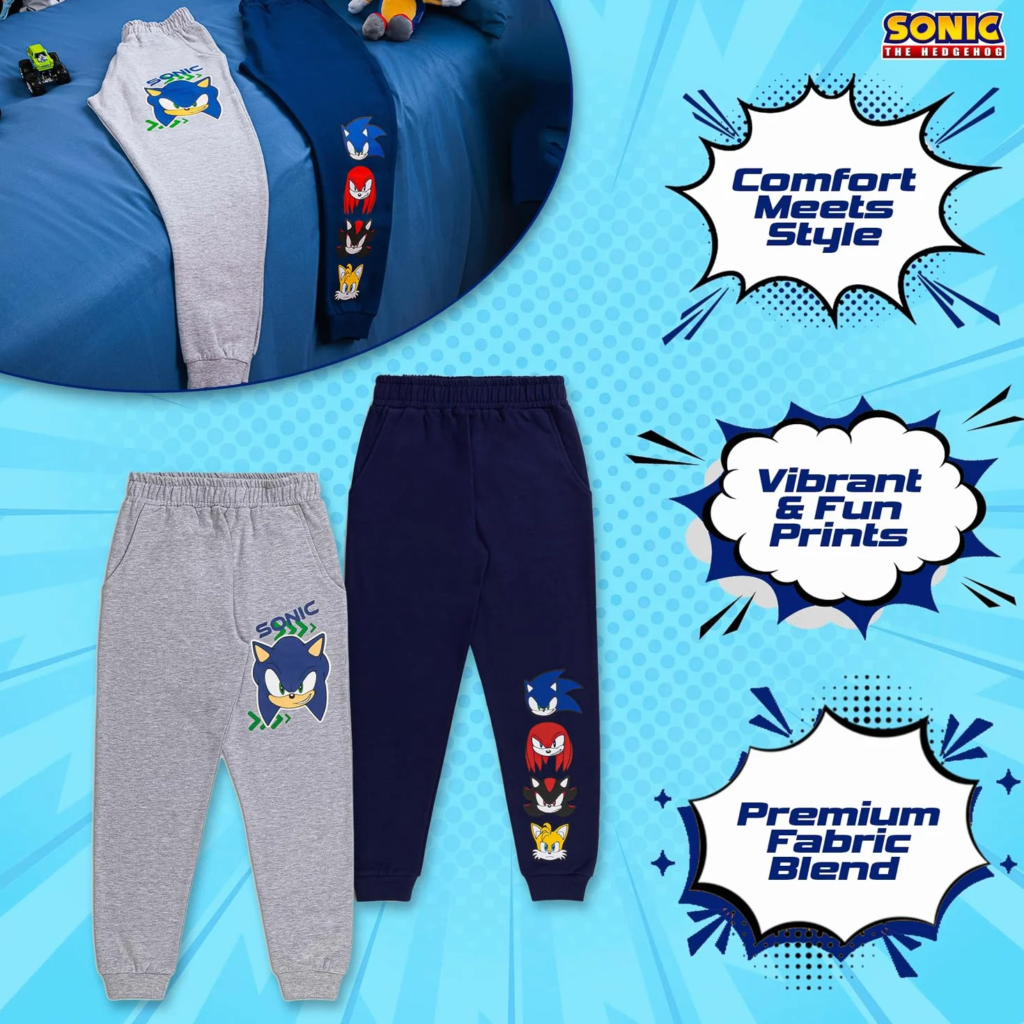 SONIC THE HEDGEHOG Paquete de 2 pantalones de chándal para niños deportivos