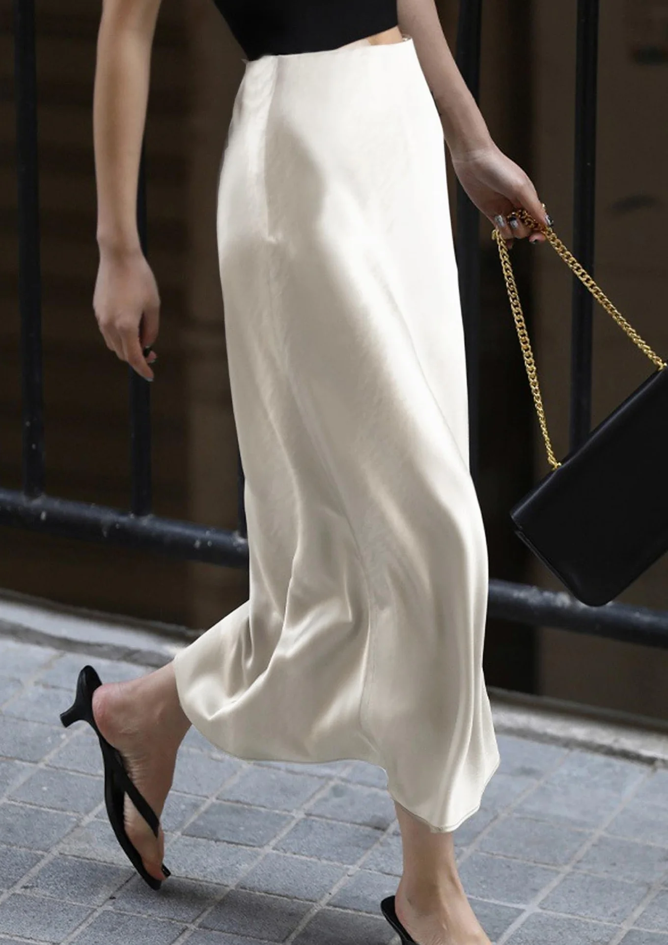Falda de Satén para Mujer Cintura Alta Elástica Midi Casual A-Línea con Cremallera Elegante Larga Maxi Plisada Fiesta Otoño