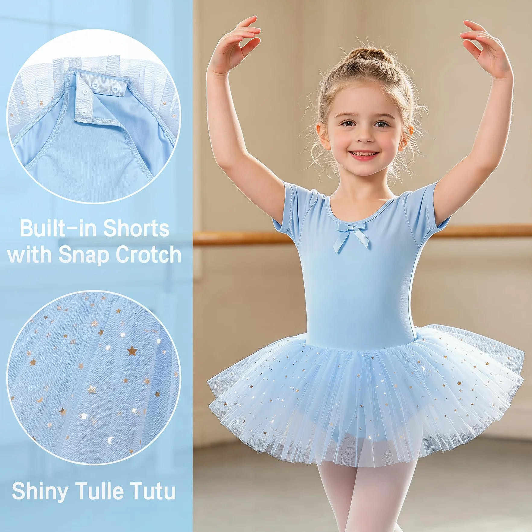 JinBei Vestido Ballet Niña Algodón Tutu con Lentejuelas Maillot Danza 2-9 Años