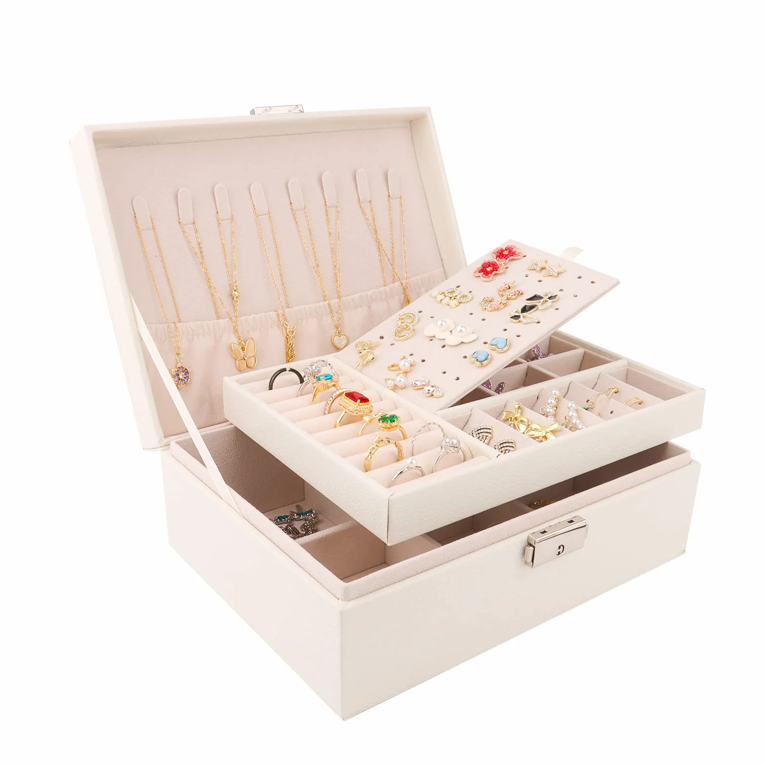 talifoca Joyeros Mujer, 2 Capas Caja Joyero Organizador de Joyas de Cuero PU para Pendientes, Anillos, Aretes, Pulseras y Collares