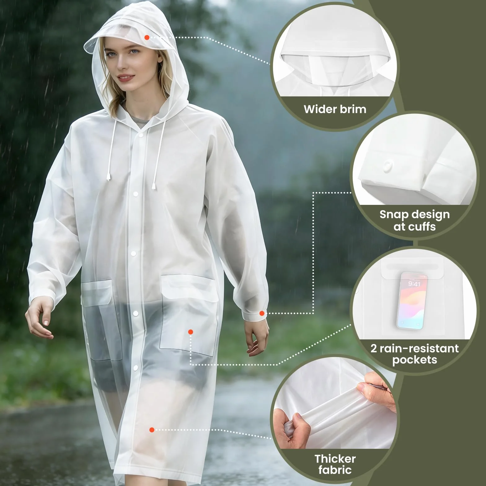 Chubasquero EVA Poncho Lluvia Reutilizable con Capucha 2 Bolsillos Bolsa Almacenamiento
