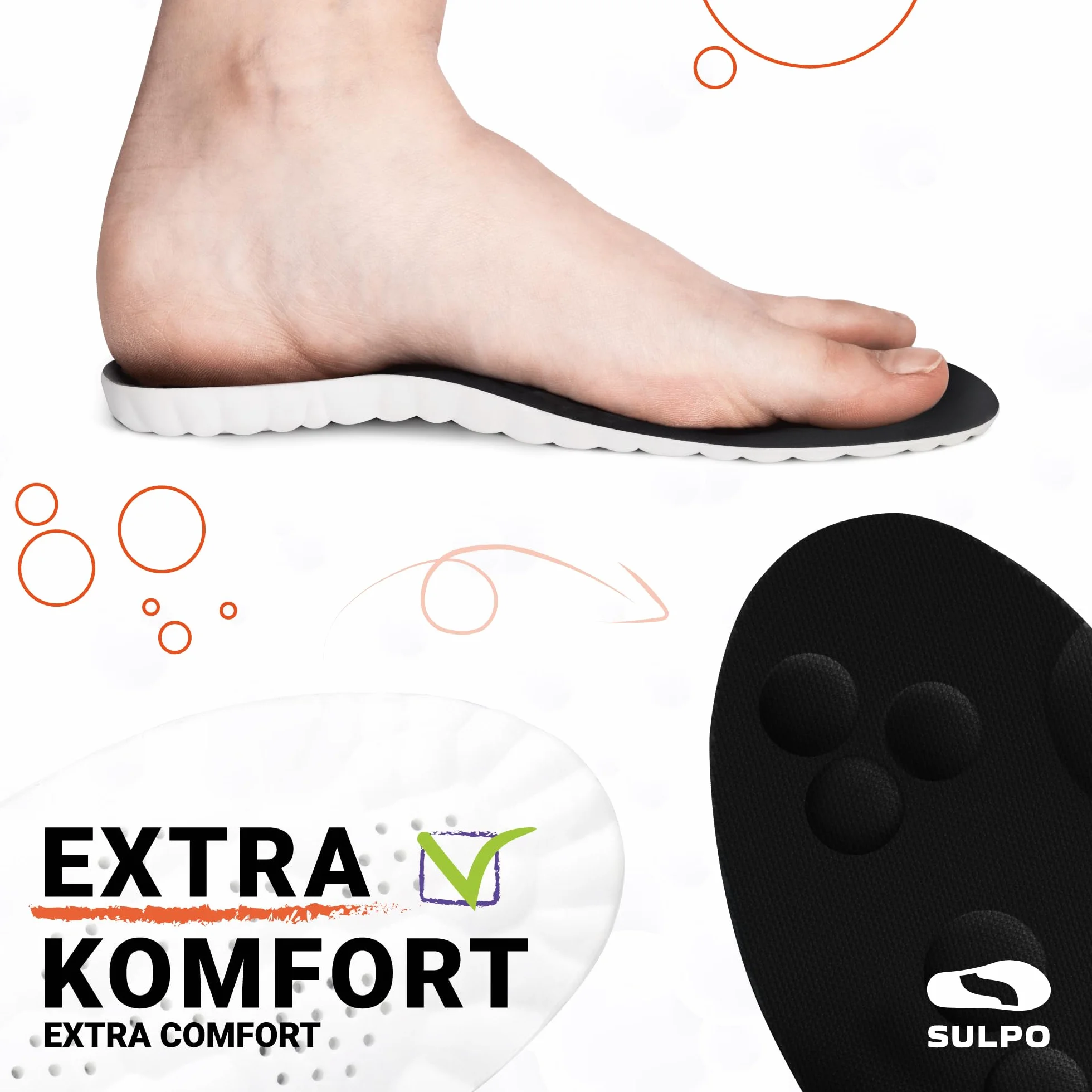 SULPO SPORT Plantillas memory foam para deporte, trabajo y uso diario - Plantillas fascitis plantar - Plantillas ortopédicas transpirables, amortiguadoras y ligeras - 43-44 / XL - Negro