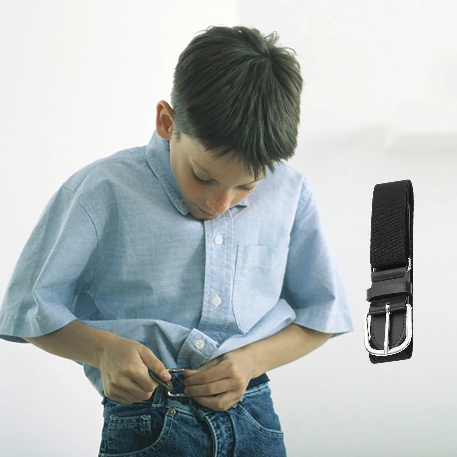 Cinturón Negro Ajustable Elástico para Niños, Accesorio de Moda
