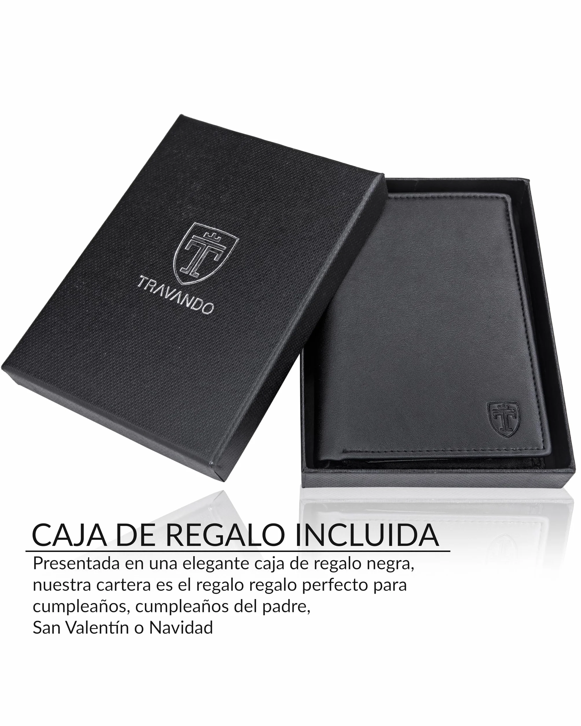 TRAVANDO Cartera Hombre Dublin con Bloqueador RFID Billetera Negra Tarjetero Monedero