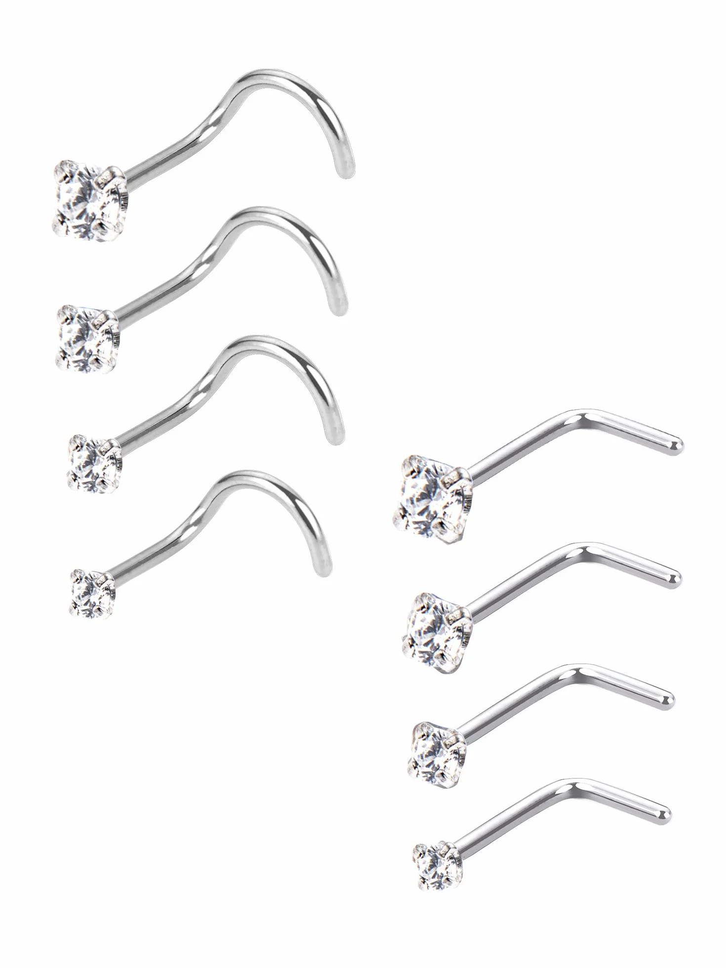 Mudder Anillos de Nariz Curvas Piercing Joyería para el Cuerpo 8 Piezas Acero Inoxidable Circón