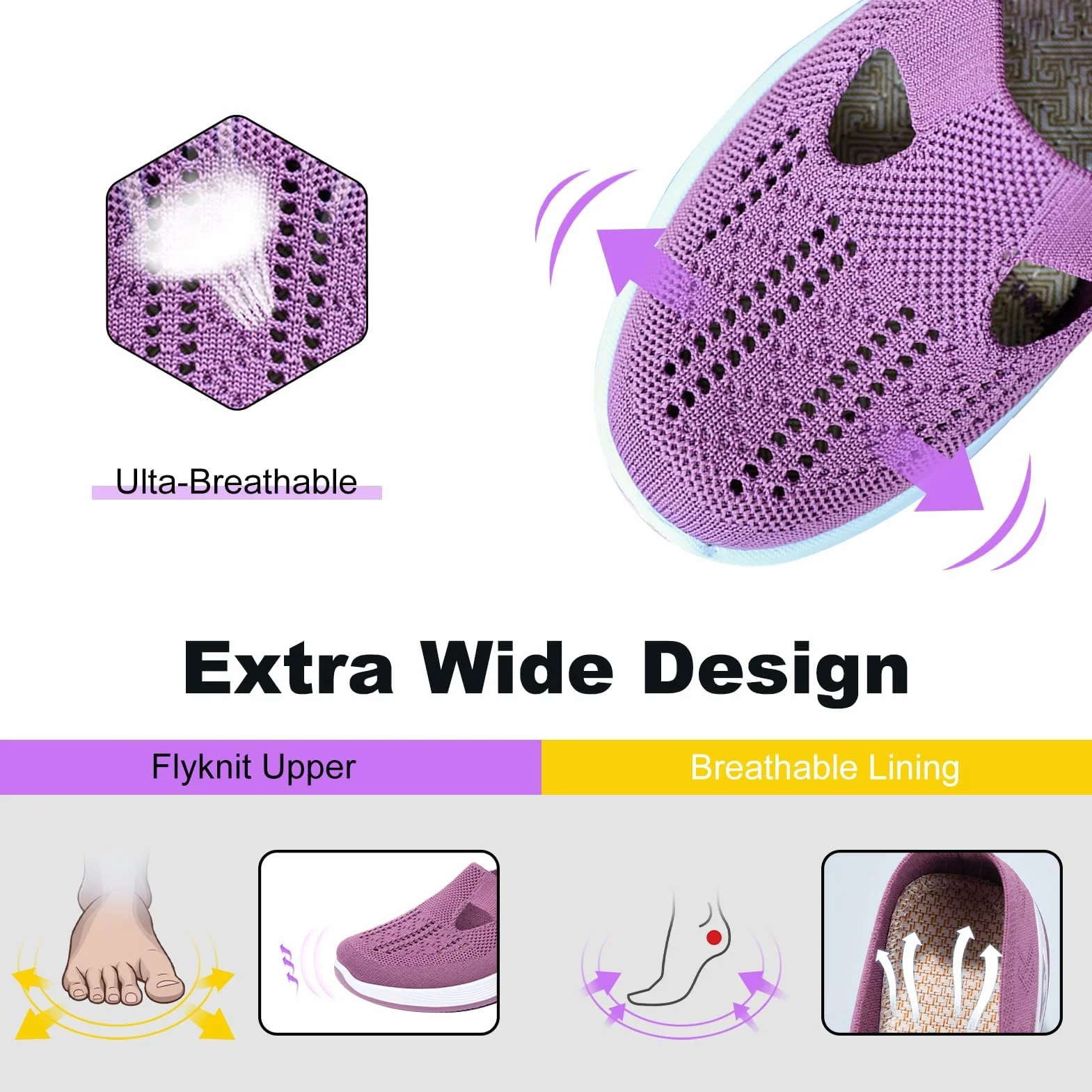 Zapatos Ortopédicos para Mujer con Malla Sin Cordones Antideslizantes Plataforma Ligeras