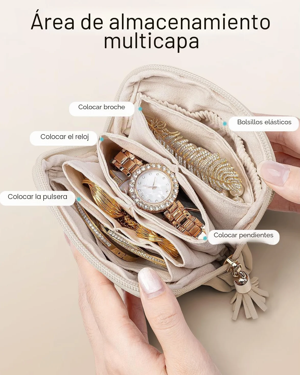 VLANDO Joyero de viaje bolsa para joyas 6 capas caja de joyería piel sintética
