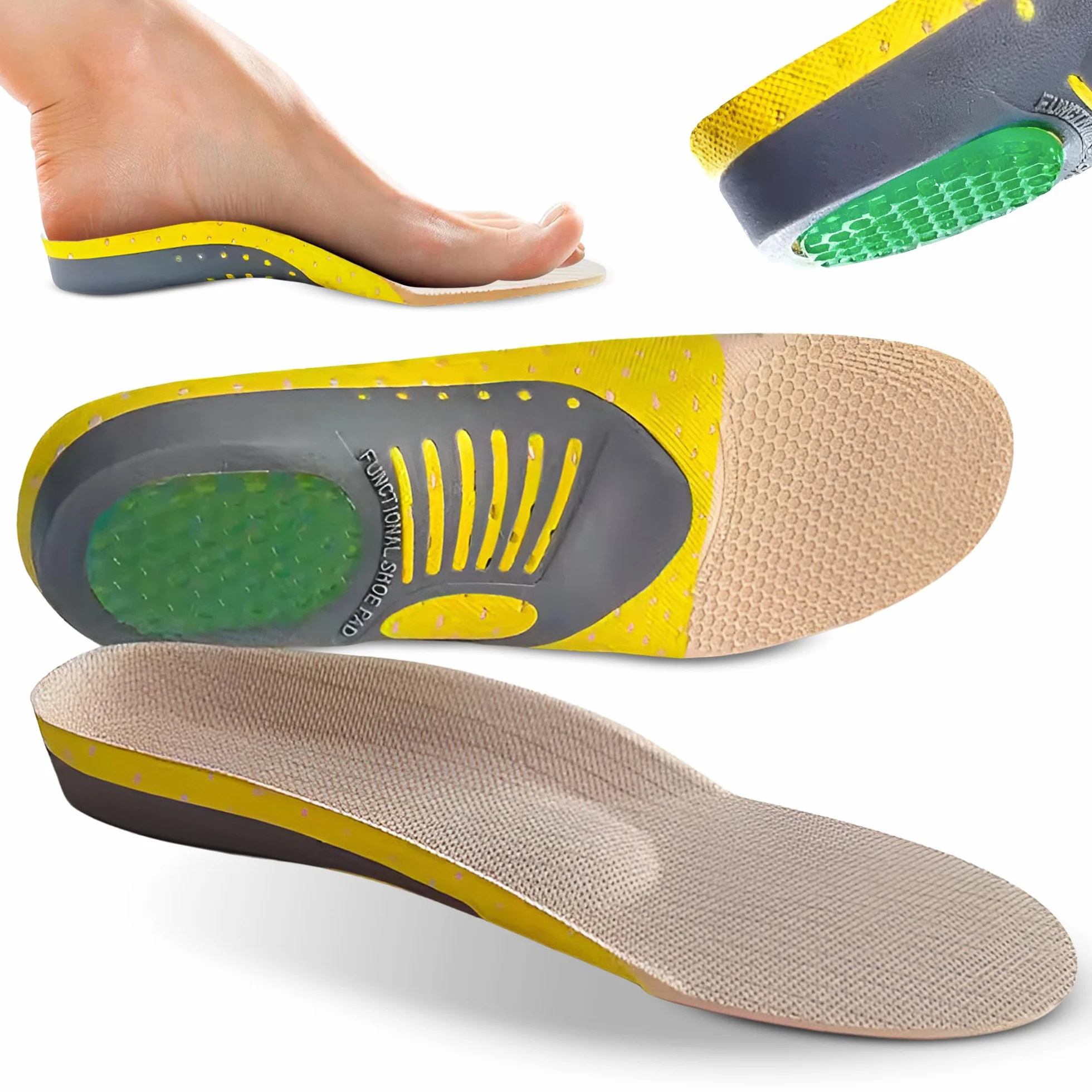 Plantillas Fascitis Plantar 2 Pares Gel Arco EVA para Trabajo y Padel Hombre Mujer Alivio Pies Planos Metatarsalgia Espolón Botas Seguridad Running