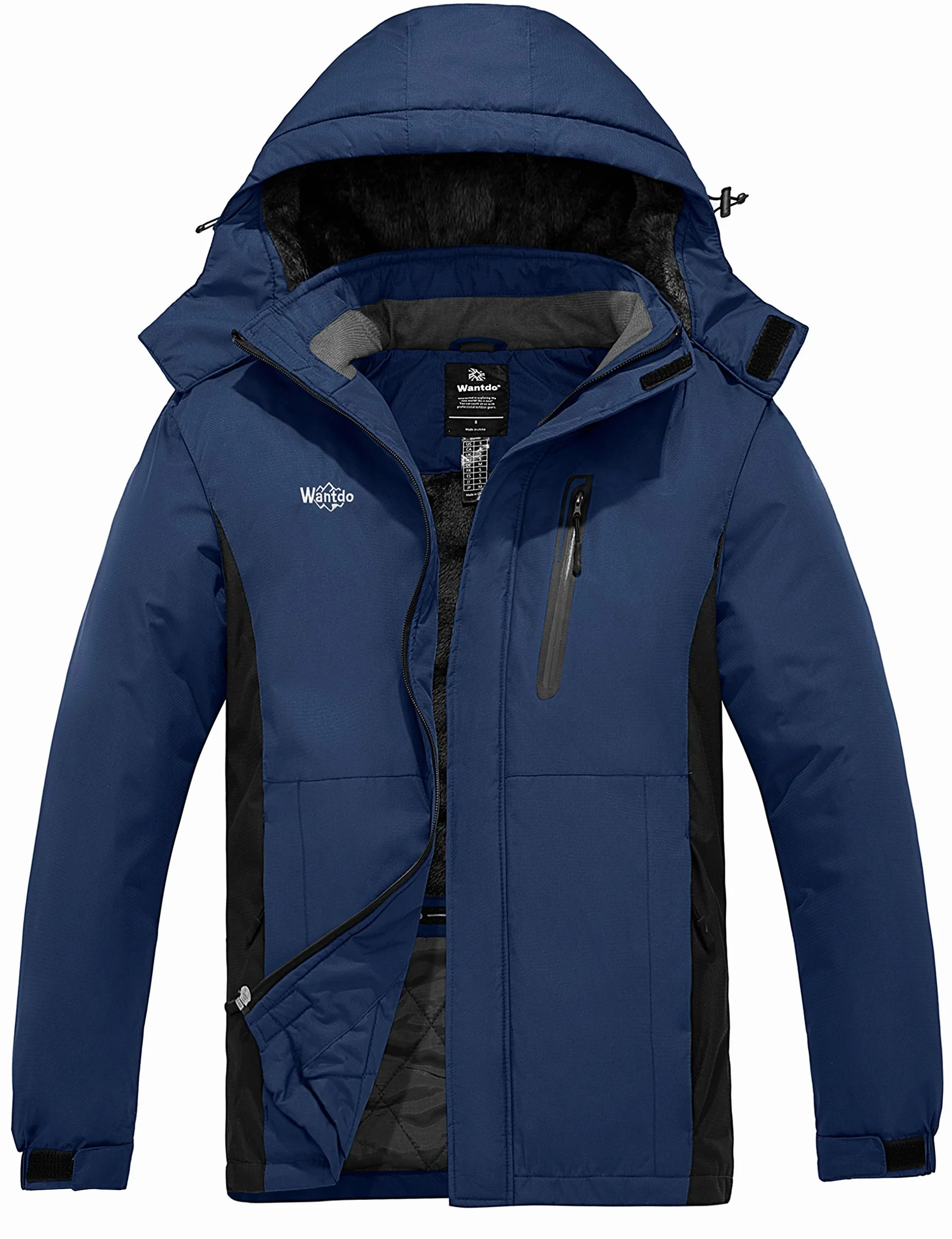 Wantdo Chaqueta de Esquí Impermeable Montaña Aislada con Vellón Cálida Invierno Snowboard Parka Nieve Capucha Hombre Azul Oscuro Large