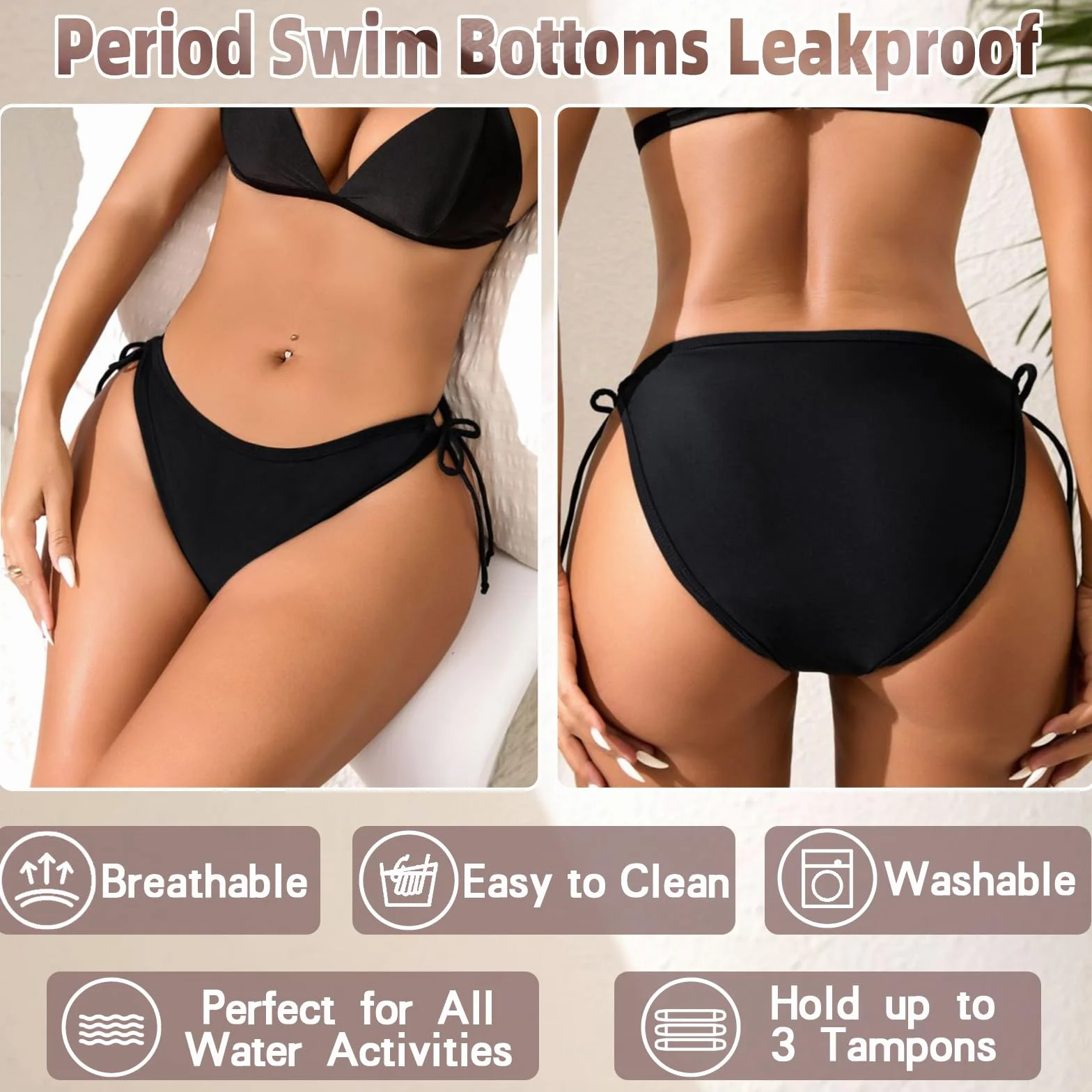 Traje de baño de 4 Capas a Prueba de Fugas para Mujeres y Niñas, Alta Elasticidad