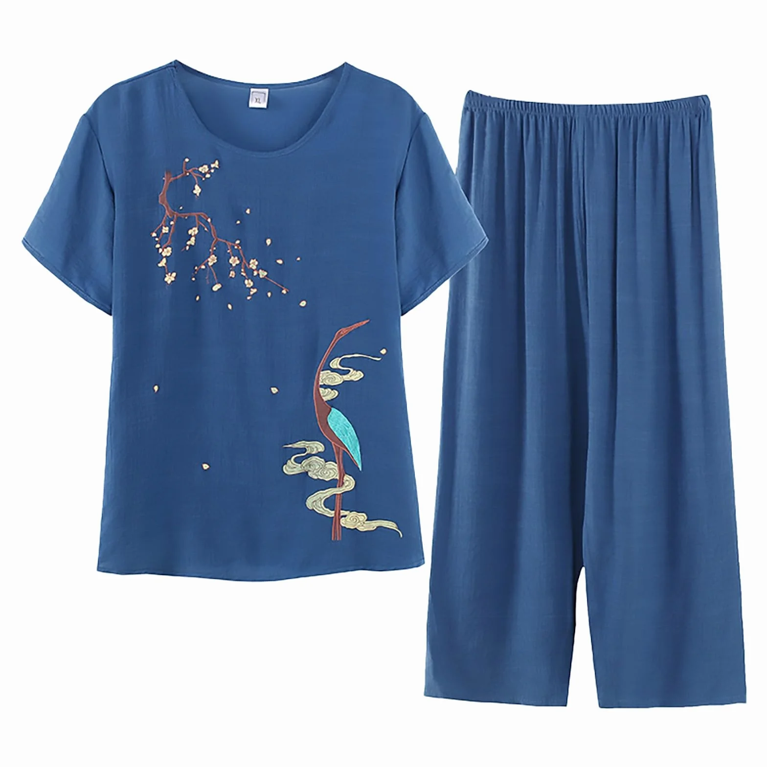 Conjunto Chandal Mujer Primavera Y Verano Tallas Grandes Lino Color Sólido Traje De Dos Piezas Cómodo Y Transpirable Vacaciones Ropa De Deportivo Elegante Casa Pijama Chandal