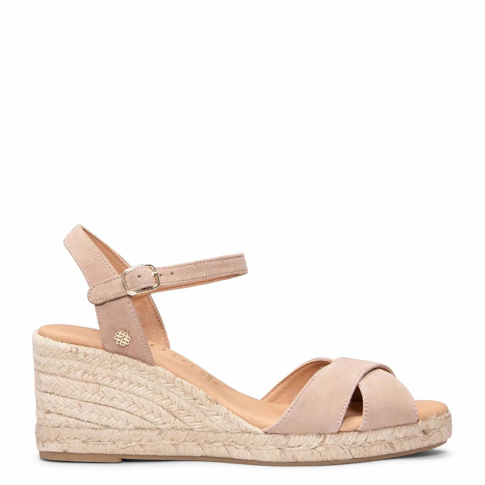 Sandalias con cuña de Esparto con Tiras Cruzadas de Piel y Plantilla de Gel Hecho en España