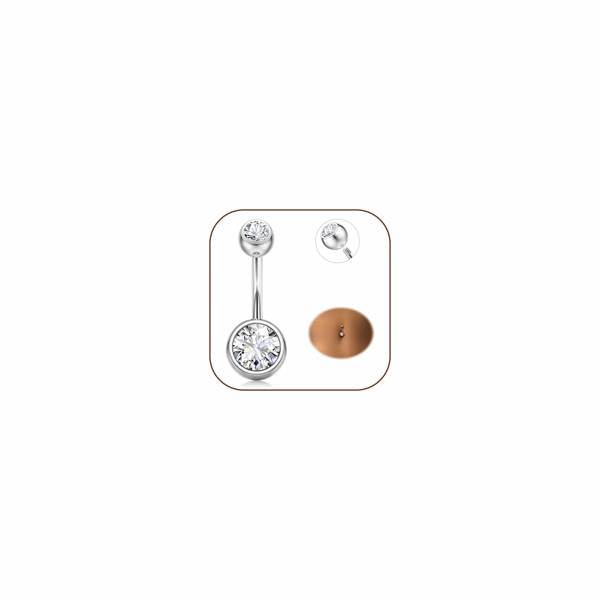Diamday G23 Titanium Piercing Ombligo 14G CZ Banana Bar 8-16mm Joyería