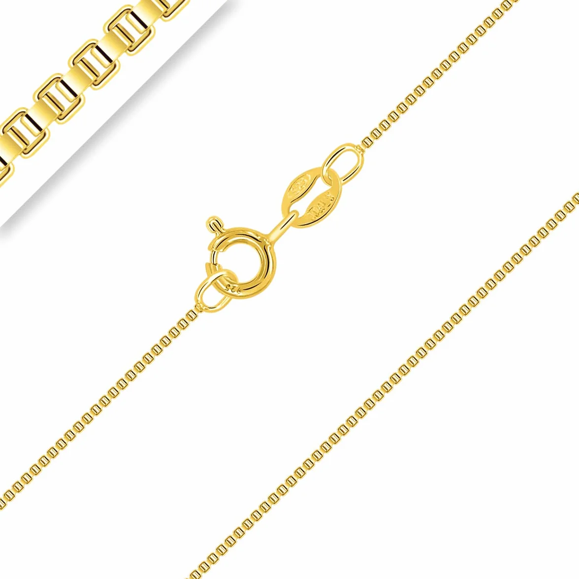 Cadena de Plata de Ley 925 Chapado en Oro 18K para Niños Malla Veneciana 1 mm 32-40 cm